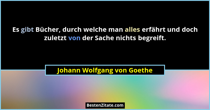 Es gibt Bücher, durch welche man alles erfährt und doch zuletzt von der Sache nichts begreift.... - Johann Wolfgang von Goethe