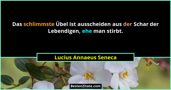Das schlimmste Übel ist ausscheiden aus der Schar der Lebendigen, ehe man stirbt.... - Lucius Annaeus Seneca