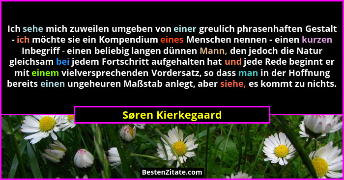 Ich sehe mich zuweilen umgeben von einer greulich phrasenhaften Gestalt - ich möchte sie ein Kompendium eines Menschen nennen - ei... - Søren Kierkegaard