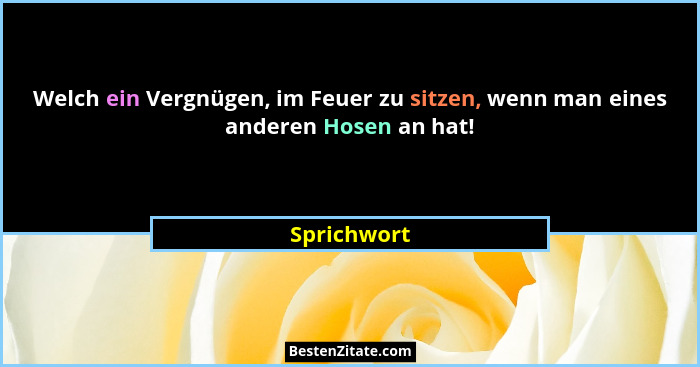 Welch ein Vergnügen, im Feuer zu sitzen, wenn man eines anderen Hosen an hat!... - Sprichwort