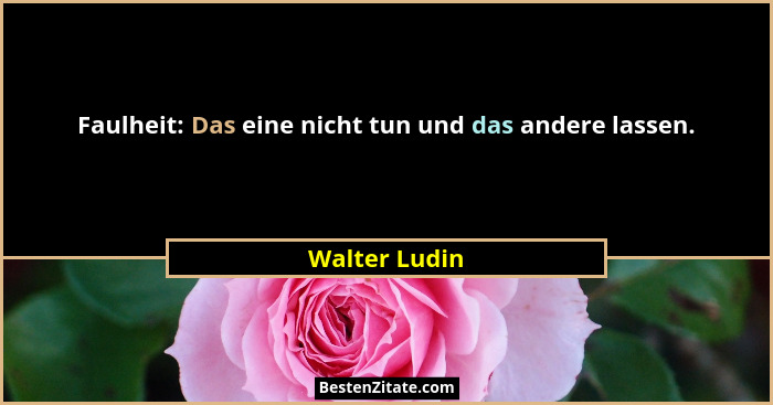 Faulheit: Das eine nicht tun und das andere lassen.... - Walter Ludin