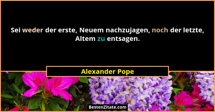 Sei weder der erste, Neuem nachzujagen, noch der letzte, Altem zu entsagen.... - Alexander Pope