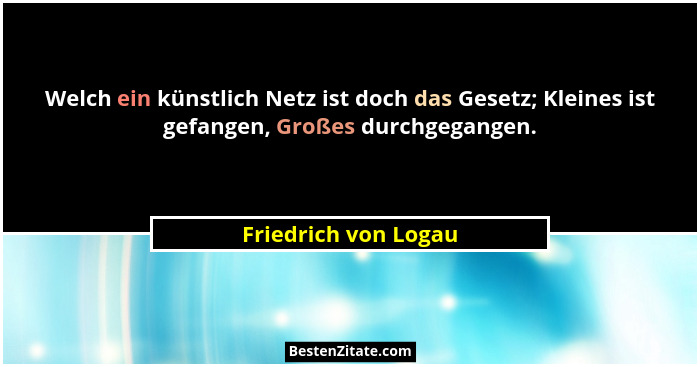 Welch ein künstlich Netz ist doch das Gesetz; Kleines ist gefangen, Großes durchgegangen.... - Friedrich von Logau