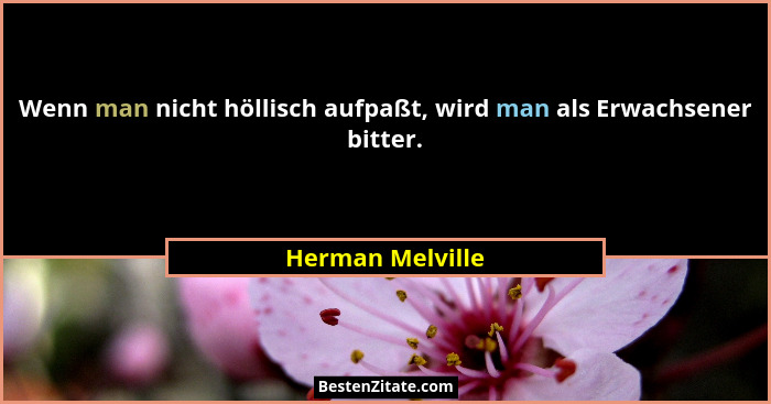 Wenn man nicht höllisch aufpaßt, wird man als Erwachsener bitter.... - Herman Melville