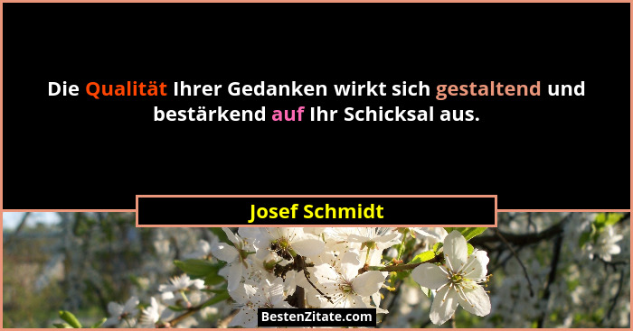 Die Qualität Ihrer Gedanken wirkt sich gestaltend und bestärkend auf Ihr Schicksal aus.... - Josef Schmidt