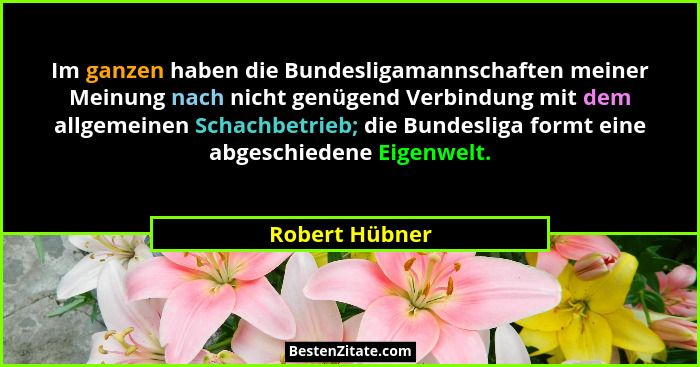 Im ganzen haben die Bundesligamannschaften meiner Meinung nach nicht genügend Verbindung mit dem allgemeinen Schachbetrieb; die Bundes... - Robert Hübner