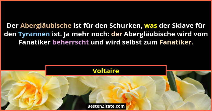 Der Abergläubische ist für den Schurken, was der Sklave für den Tyrannen ist. Ja mehr noch: der Abergläubische wird vom Fanatiker beherrsch... - Voltaire