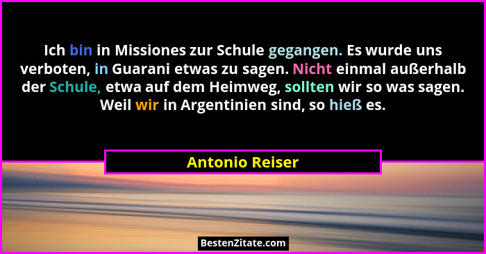 Ich bin in Missiones zur Schule gegangen. Es wurde uns verboten, in Guarani etwas zu sagen. Nicht einmal außerhalb der Schule, etwa a... - Antonio Reiser