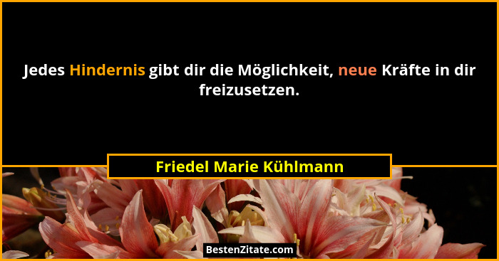 Jedes Hindernis gibt dir die Möglichkeit, neue Kräfte in dir freizusetzen.... - Friedel Marie Kühlmann