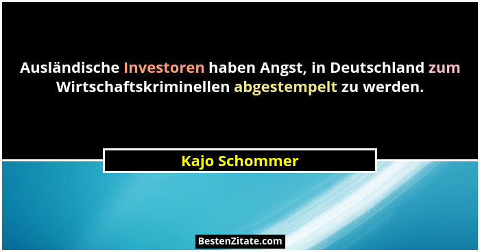 Ausländische Investoren haben Angst, in Deutschland zum Wirtschaftskriminellen abgestempelt zu werden.... - Kajo Schommer