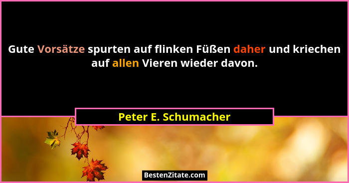 Gute Vorsätze spurten auf flinken Füßen daher und kriechen auf allen Vieren wieder davon.... - Peter E. Schumacher
