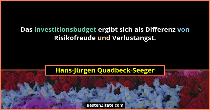 Das Investitionsbudget ergibt sich als Differenz von Risikofreude und Verlustangst.... - Hans-Jürgen Quadbeck-Seeger