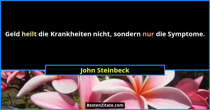 Geld heilt die Krankheiten nicht, sondern nur die Symptome.... - John Steinbeck