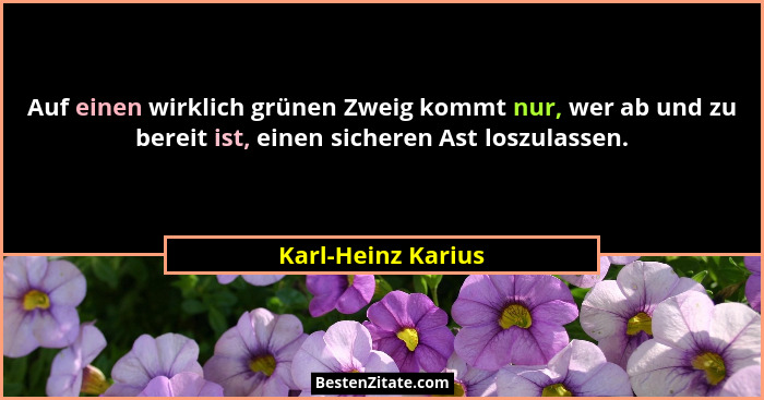 Auf einen wirklich grünen Zweig kommt nur, wer ab und zu bereit ist, einen sicheren Ast loszulassen.... - Karl-Heinz Karius