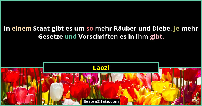 In einem Staat gibt es um so mehr Räuber und Diebe, je mehr Gesetze und Vorschriften es in ihm gibt.... - Laozi
