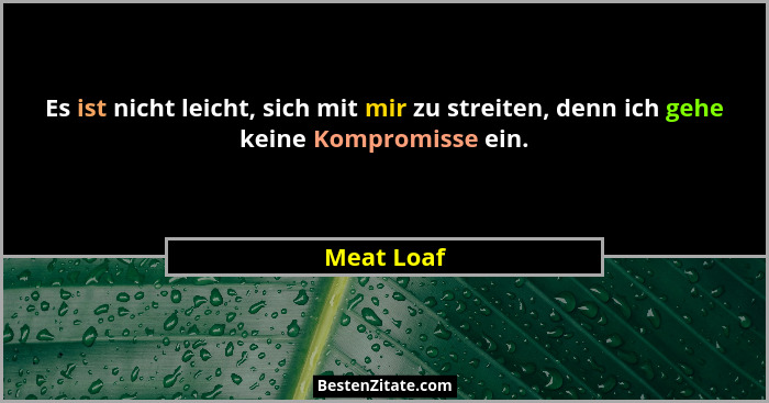 Es ist nicht leicht, sich mit mir zu streiten, denn ich gehe keine Kompromisse ein.... - Meat Loaf