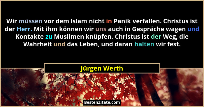 Wir müssen vor dem Islam nicht in Panik verfallen. Christus ist der Herr. Mit ihm können wir uns auch in Gespräche wagen und Kontakte z... - Jürgen Werth