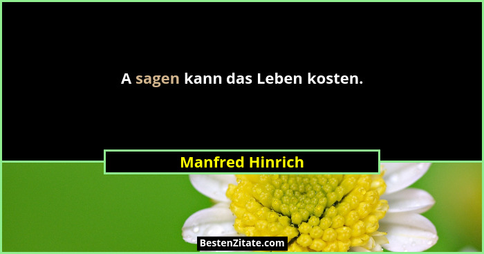A sagen kann das Leben kosten.... - Manfred Hinrich