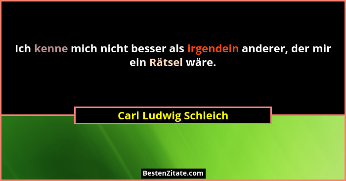 Ich kenne mich nicht besser als irgendein anderer, der mir ein Rätsel wäre.... - Carl Ludwig Schleich