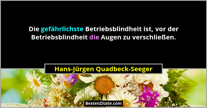 Die gefährlichste Betriebsblindheit ist, vor der Betriebsblindheit die Augen zu verschließen.... - Hans-Jürgen Quadbeck-Seeger