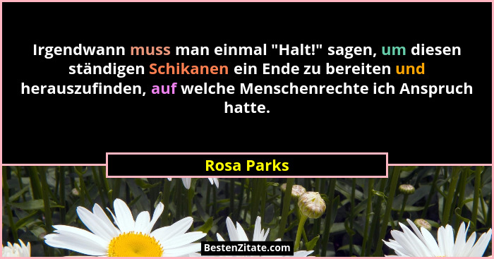 Irgendwann muss man einmal "Halt!" sagen, um diesen ständigen Schikanen ein Ende zu bereiten und herauszufinden, auf welche Mensc... - Rosa Parks