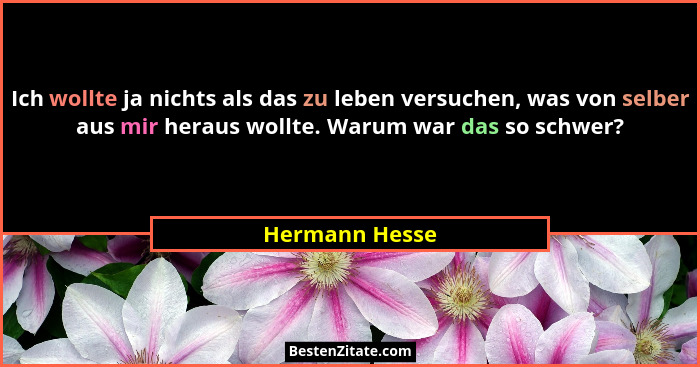 Ich wollte ja nichts als das zu leben versuchen, was von selber aus mir heraus wollte. Warum war das so schwer?... - Hermann Hesse