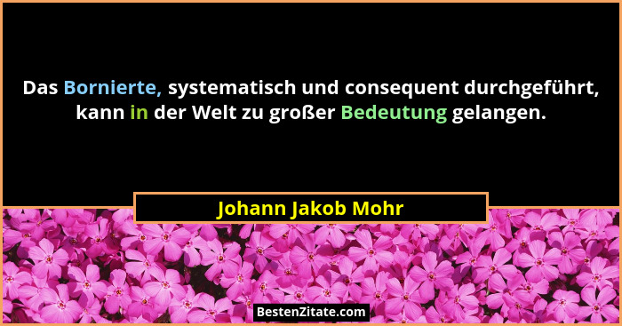 Das Bornierte, systematisch und consequent durchgeführt, kann in der Welt zu großer Bedeutung gelangen.... - Johann Jakob Mohr