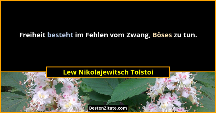 Freiheit besteht im Fehlen vom Zwang, Böses zu tun.... - Lew Nikolajewitsch Tolstoi