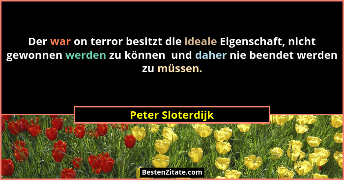 Der war on terror besitzt die ideale Eigenschaft, nicht gewonnen werden zu können  und daher nie beendet werden zu müssen.... - Peter Sloterdijk