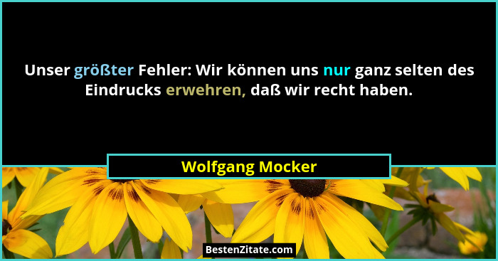 Unser größter Fehler: Wir können uns nur ganz selten des Eindrucks erwehren, daß wir recht haben.... - Wolfgang Mocker