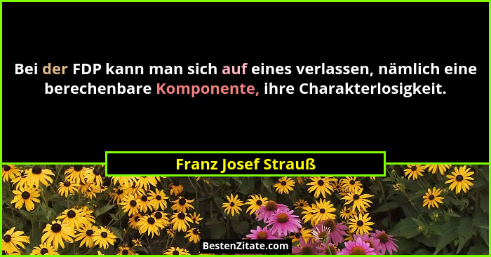Bei der FDP kann man sich auf eines verlassen, nämlich eine berechenbare Komponente, ihre Charakterlosigkeit.... - Franz Josef Strauß