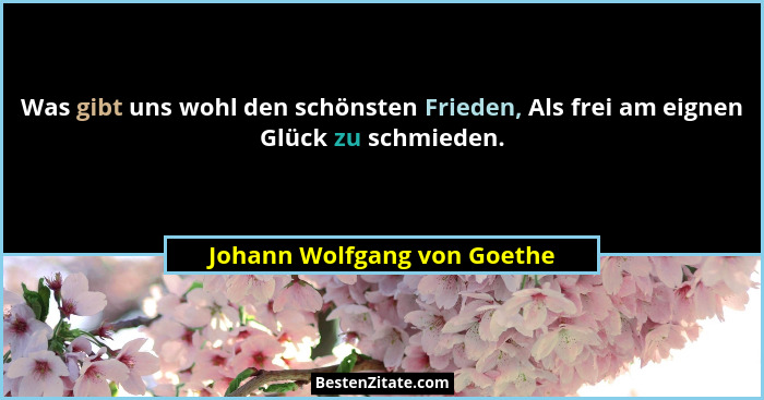 Was gibt uns wohl den schönsten Frieden, Als frei am eignen Glück zu schmieden.... - Johann Wolfgang von Goethe