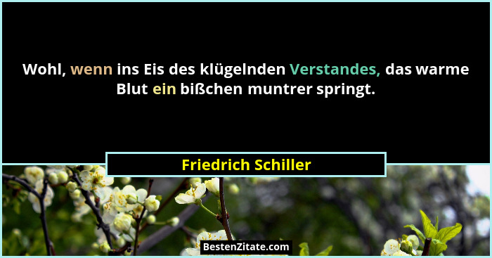 Wohl, wenn ins Eis des klügelnden Verstandes, das warme Blut ein bißchen muntrer springt.... - Friedrich Schiller