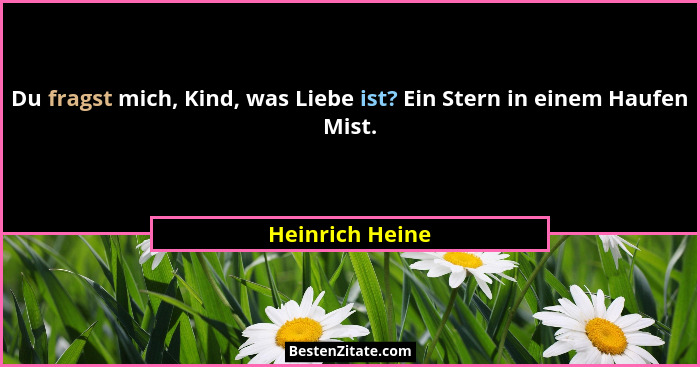 Du fragst mich, Kind, was Liebe ist? Ein Stern in einem Haufen Mist.... - Heinrich Heine