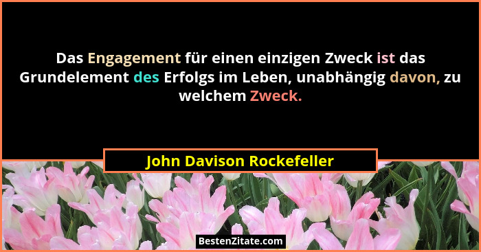 Das Engagement für einen einzigen Zweck ist das Grundelement des Erfolgs im Leben, unabhängig davon, zu welchem Zweck.... - John Davison Rockefeller