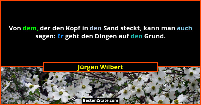 Von dem, der den Kopf in den Sand steckt, kann man auch sagen: Er geht den Dingen auf den Grund.... - Jürgen Wilbert
