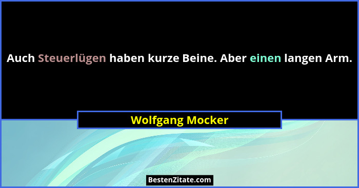 Auch Steuerlügen haben kurze Beine. Aber einen langen Arm.... - Wolfgang Mocker