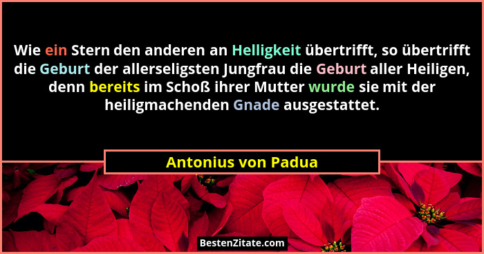 Wie ein Stern den anderen an Helligkeit übertrifft, so übertrifft die Geburt der allerseligsten Jungfrau die Geburt aller Heilige... - Antonius von Padua