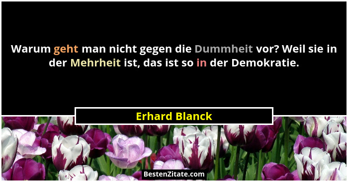 Warum geht man nicht gegen die Dummheit vor? Weil sie in der Mehrheit ist, das ist so in der Demokratie.... - Erhard Blanck