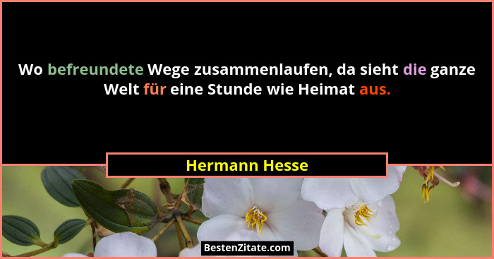 Wo befreundete Wege zusammenlaufen, da sieht die ganze Welt für eine Stunde wie Heimat aus.... - Hermann Hesse