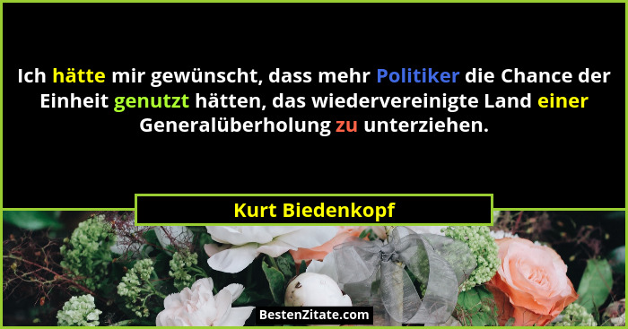 Ich hätte mir gewünscht, dass mehr Politiker die Chance der Einheit genutzt hätten, das wiedervereinigte Land einer Generalüberholun... - Kurt Biedenkopf