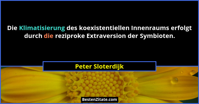Die Klimatisierung des koexistentiellen Innenraums erfolgt durch die reziproke Extraversion der Symbioten.... - Peter Sloterdijk
