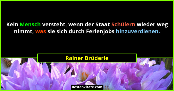 Kein Mensch versteht, wenn der Staat Schülern wieder weg nimmt, was sie sich durch Ferienjobs hinzuverdienen.... - Rainer Brüderle