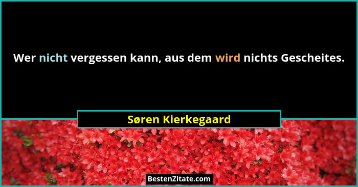 Wer nicht vergessen kann, aus dem wird nichts Gescheites.... - Søren Kierkegaard