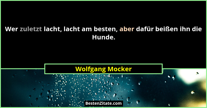 Wer zuletzt lacht, lacht am besten, aber dafür beißen ihn die Hunde.... - Wolfgang Mocker