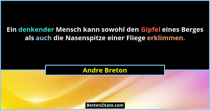 Ein denkender Mensch kann sowohl den Gipfel eines Berges als auch die Nasenspitze einer Fliege erklimmen.... - Andre Breton