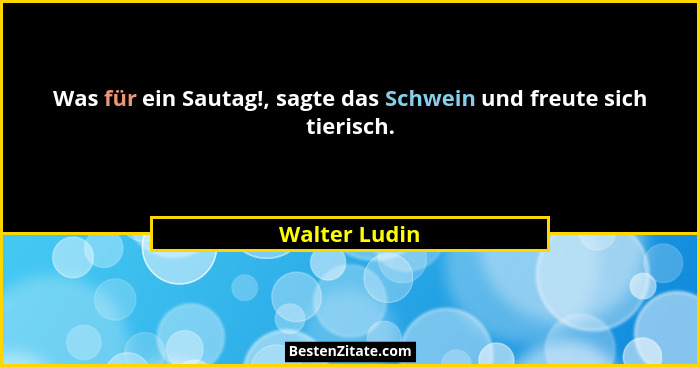 Was für ein Sautag!, sagte das Schwein und freute sich tierisch.... - Walter Ludin