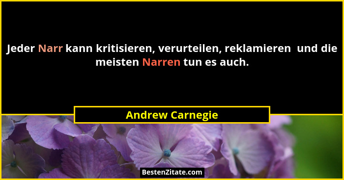 Jeder Narr kann kritisieren, verurteilen, reklamieren  und die meisten Narren tun es auch.... - Andrew Carnegie