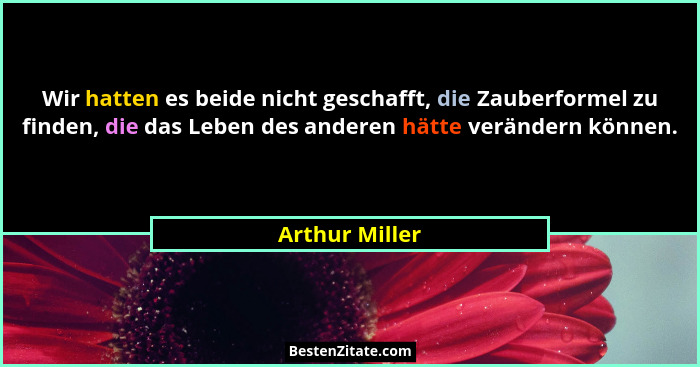 Wir hatten es beide nicht geschafft, die Zauberformel zu finden, die das Leben des anderen hätte verändern können.... - Arthur Miller
