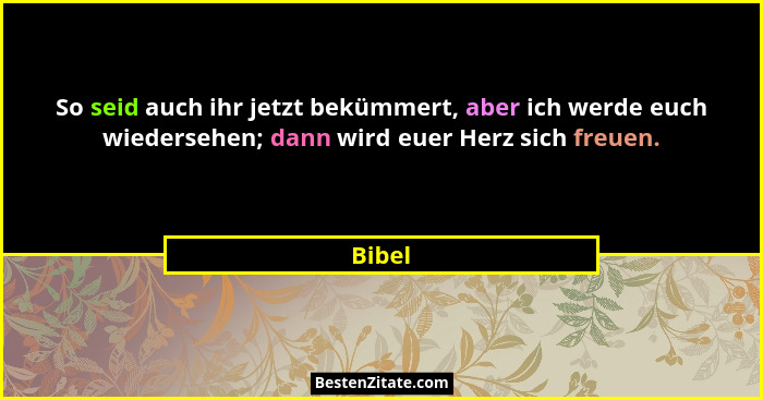 So seid auch ihr jetzt bekümmert, aber ich werde euch wiedersehen; dann wird euer Herz sich freuen.... - Bibel